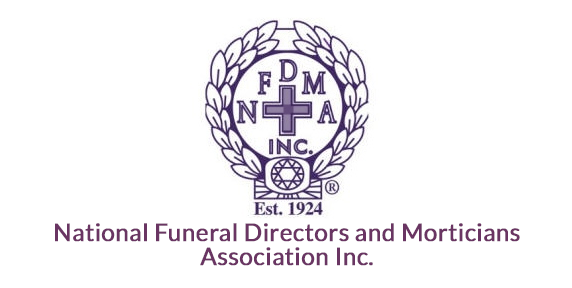 National Funeral Directors and Morticians Association, Inc. logo with laurel wreath and cross, est. 1924