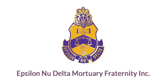 Purple and gold Epsilon Nu Delta Mortuary Fraternity Inc. crest logo