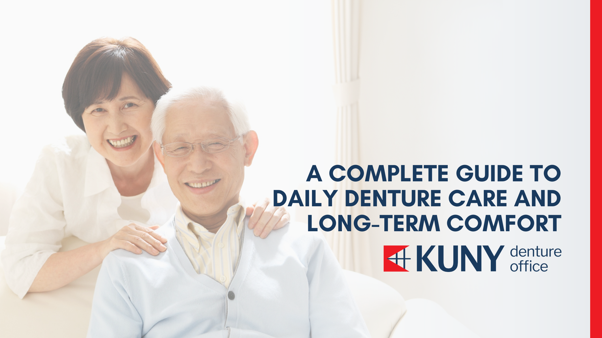 An elderly couple smiling; text reads