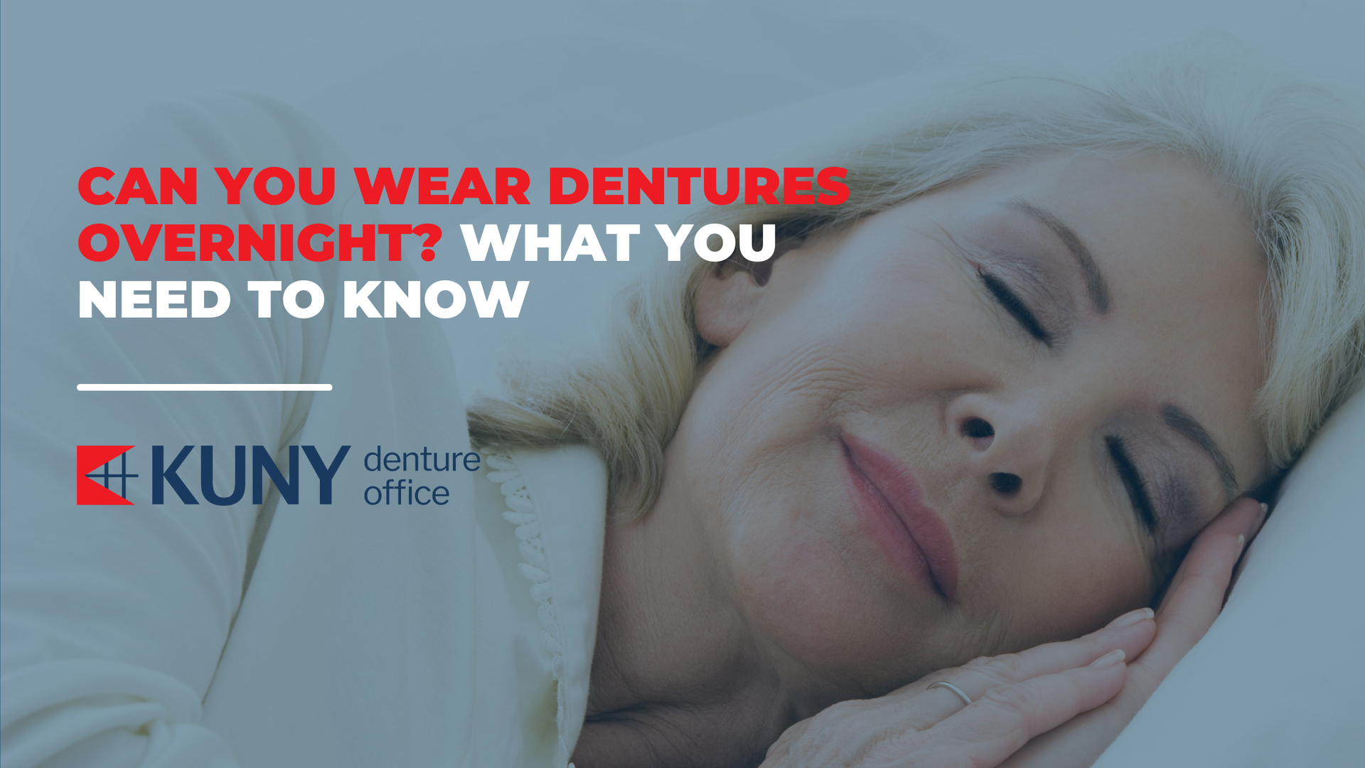 A woman is sleeping with dentures on her teeth.