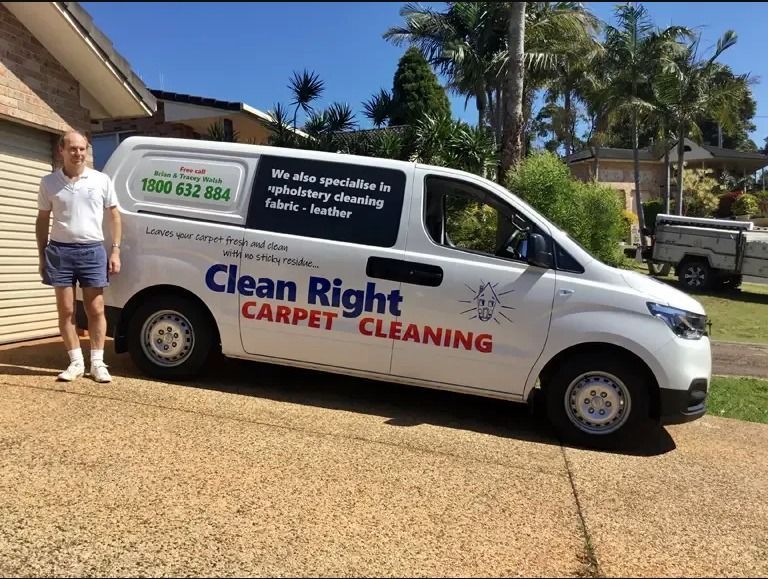 A Man Standing Next to a Clean Right Carpet Cleaning Van — Clean Right Carpet Cleaning In Port Macquarie, NSW