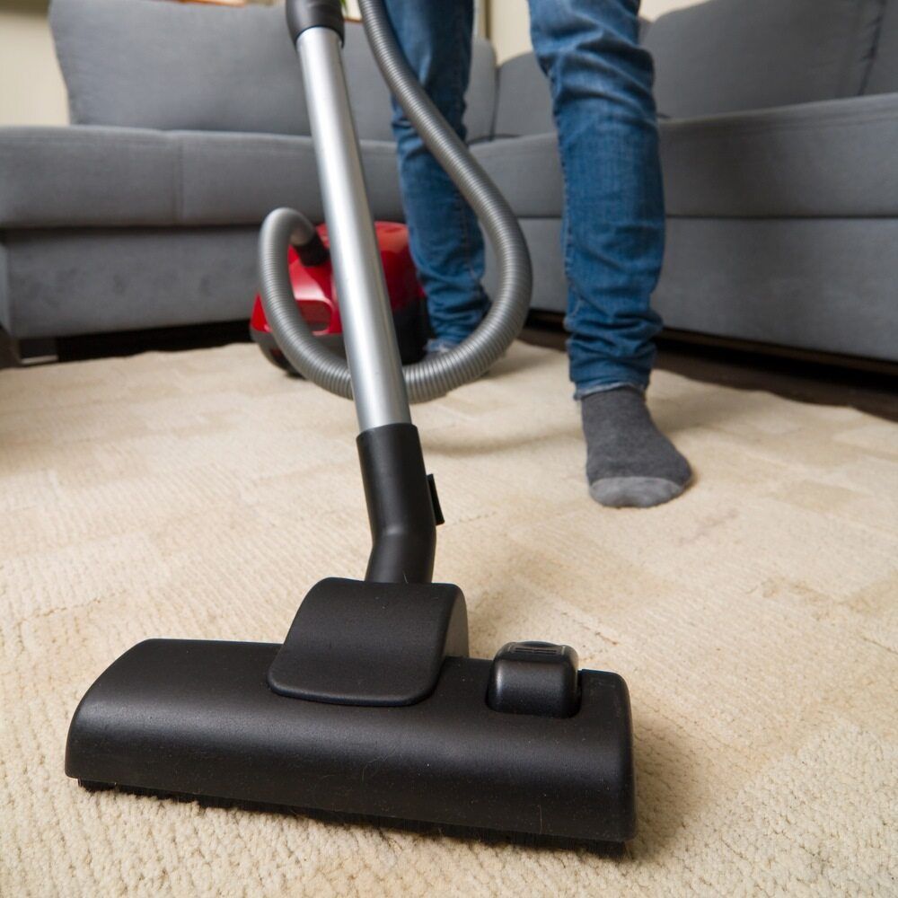 A Person is Using a Vacuum Cleaner on a Carpet — Clean Right Carpet Cleaning In Port Macquarie, NSW
