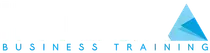 Logo di Business Training con triangolo geometrico blu e testo blu distanziato.