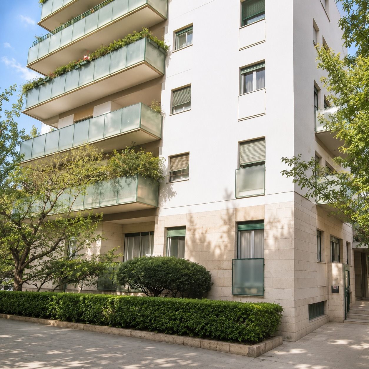 Moderno condominio con balconi, siepi e alberi lungo una strada tranquilla, la sede di samo a Palermo