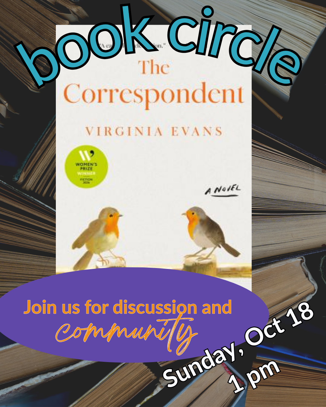 Book circle flyer for “This Bridge Called My Back,” with book stack background and Sept. 20, 1 pm discussion time