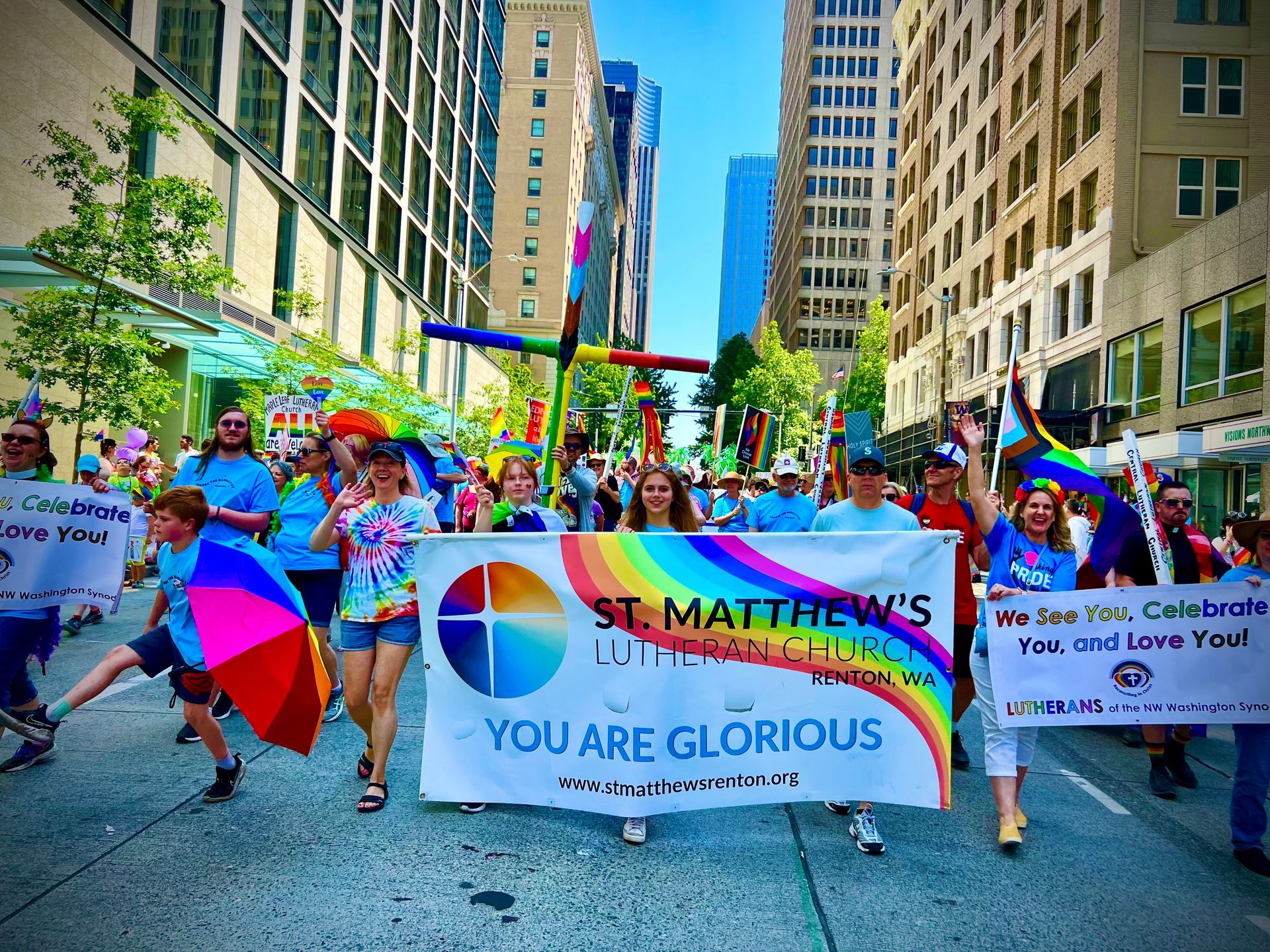 St. Matthew’s Lutheran Church members marching in the Seattle Pride Parade.