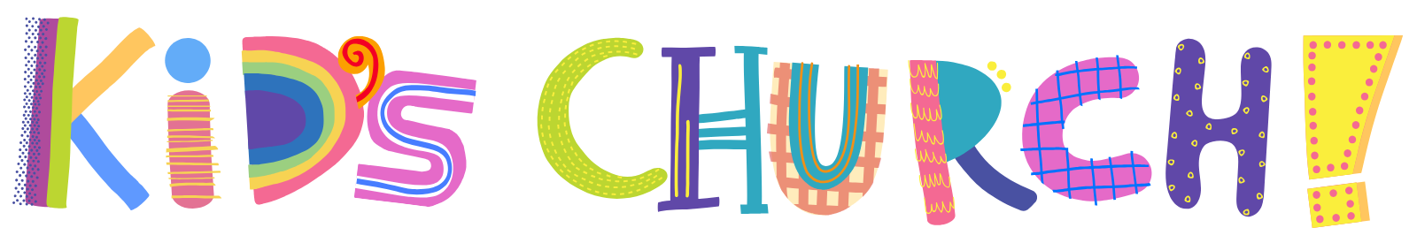 The word Kids Church is written in colorful letters on a white background.