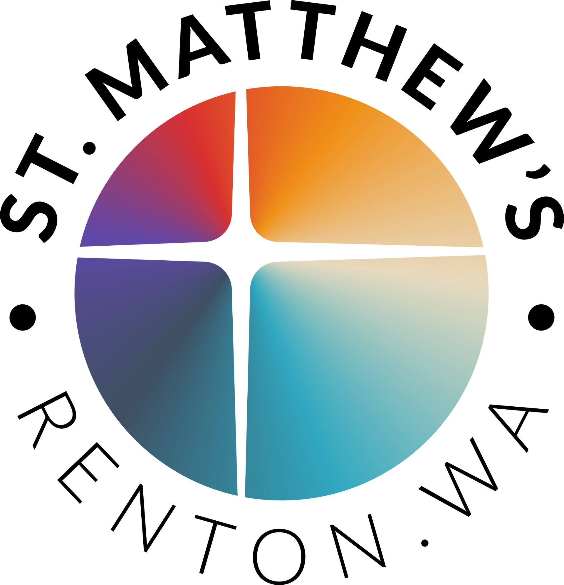 The logo for st. matthew 's lutheran church is a colorful circle with a cross in the middle.