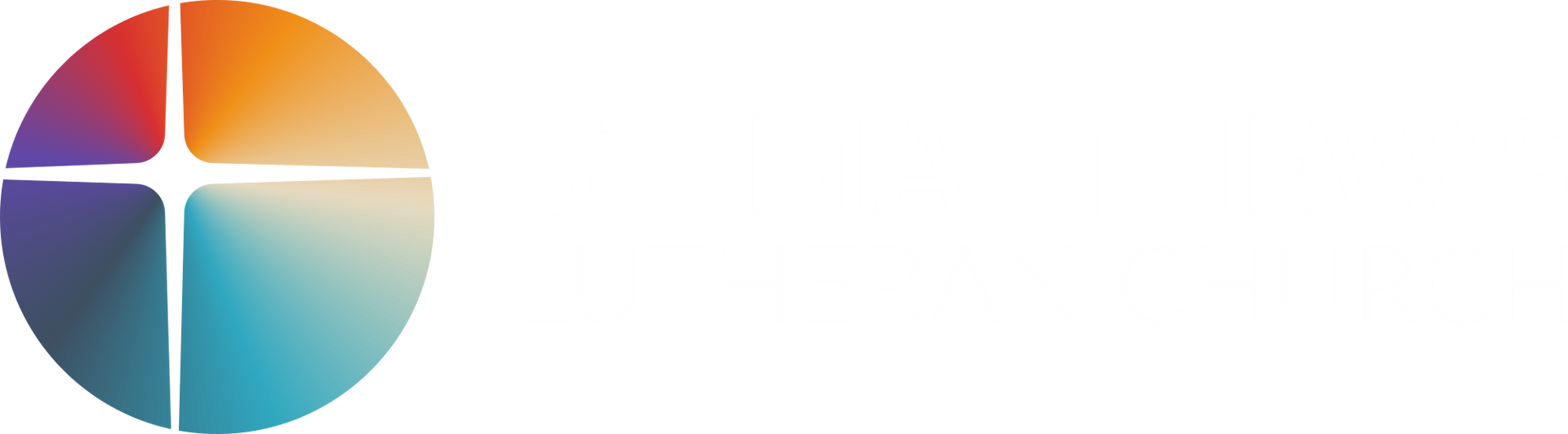 The logo for st. matthew 's lutheran church is a colorful circle with a cross in the middle.