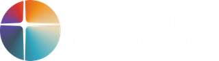 The logo for st. matthew 's lutheran church is a colorful circle with a cross in the middle.