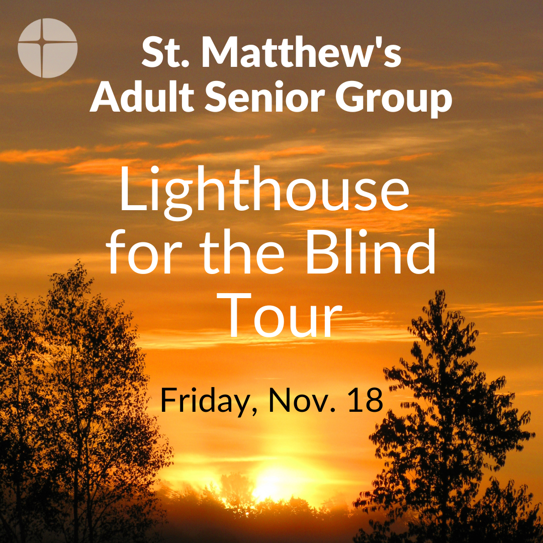 Tour poster: Lighthouse for the Blind, Friday, Nov. 18, over a sunset silhouette.