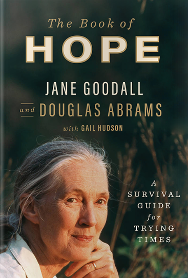 Book cover for The Book of Hope by Jane Goodall and Douglas Abrams, featuring Jane Goodall’s portrait.