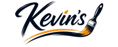 Kevin's logo with a paintbrush and black and orange swoosh