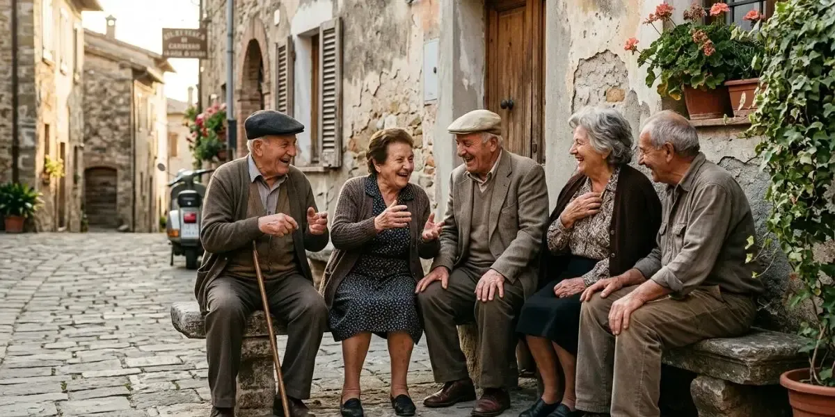grupo de idosos italianoa sorridentes conversando