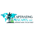 The logo for captivating escapes , llc shows a map of the world and palm trees.