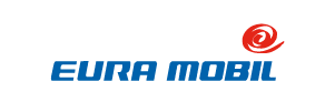 EURA MOBIL-Logo in Blau mit rotem Kreisemblem auf weißem Hintergrund