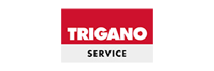 TRIGAO SERVICE-Logo in weißer Schrift auf rot-grauem Hintergrund