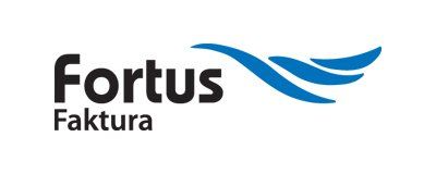 The fortus faktura logo has a blue wave on it.