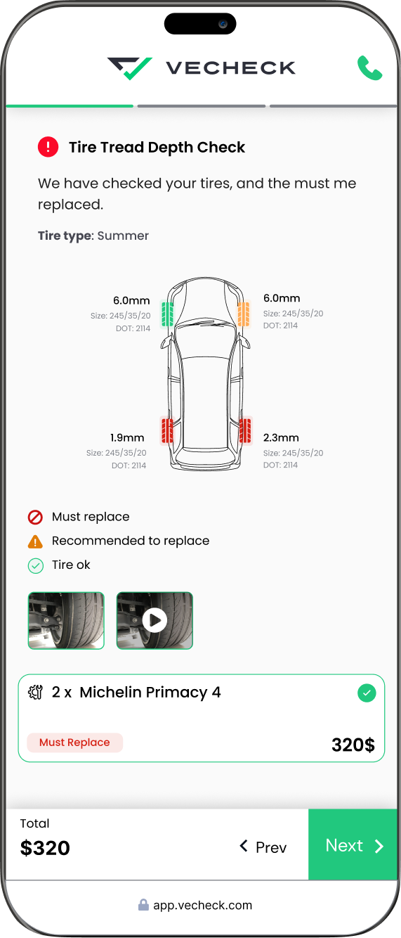 A screenshot of a car inspection app on a cell phone.