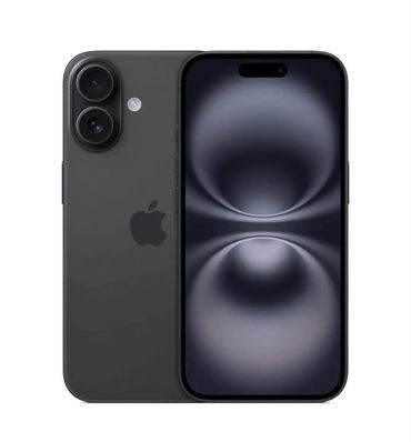 Se muestra un iPhone negro por delante y por detrás con cámaras duales sobre un fondo blanco.