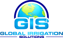 Logo of Global Irrigation Solutions: Globe with blue and green, blue 