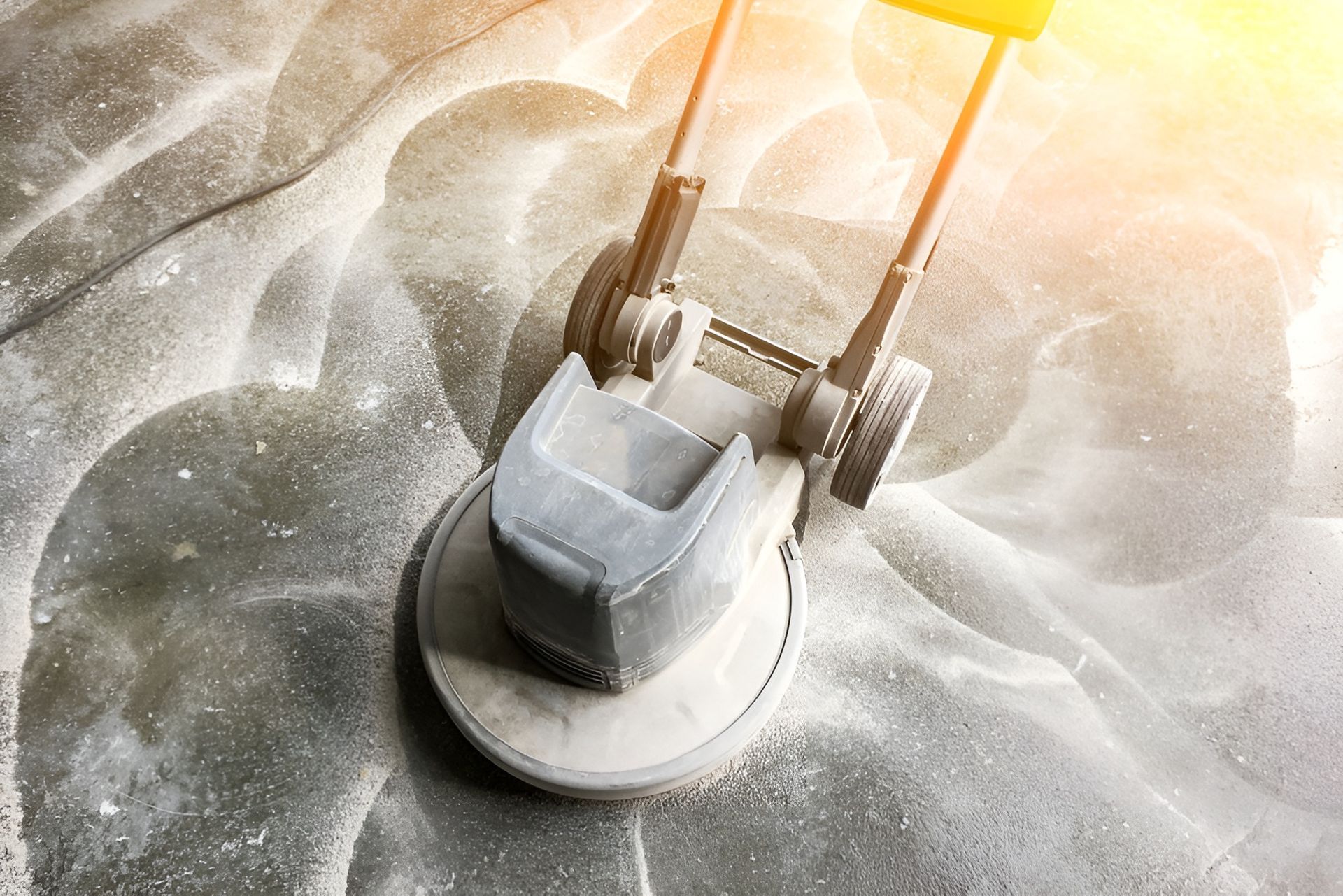 Floor Polisher Grinding a Concrete Floor, Generating Dust — Ultra Services Ground Pavement & Building in Abercrombie, NSW