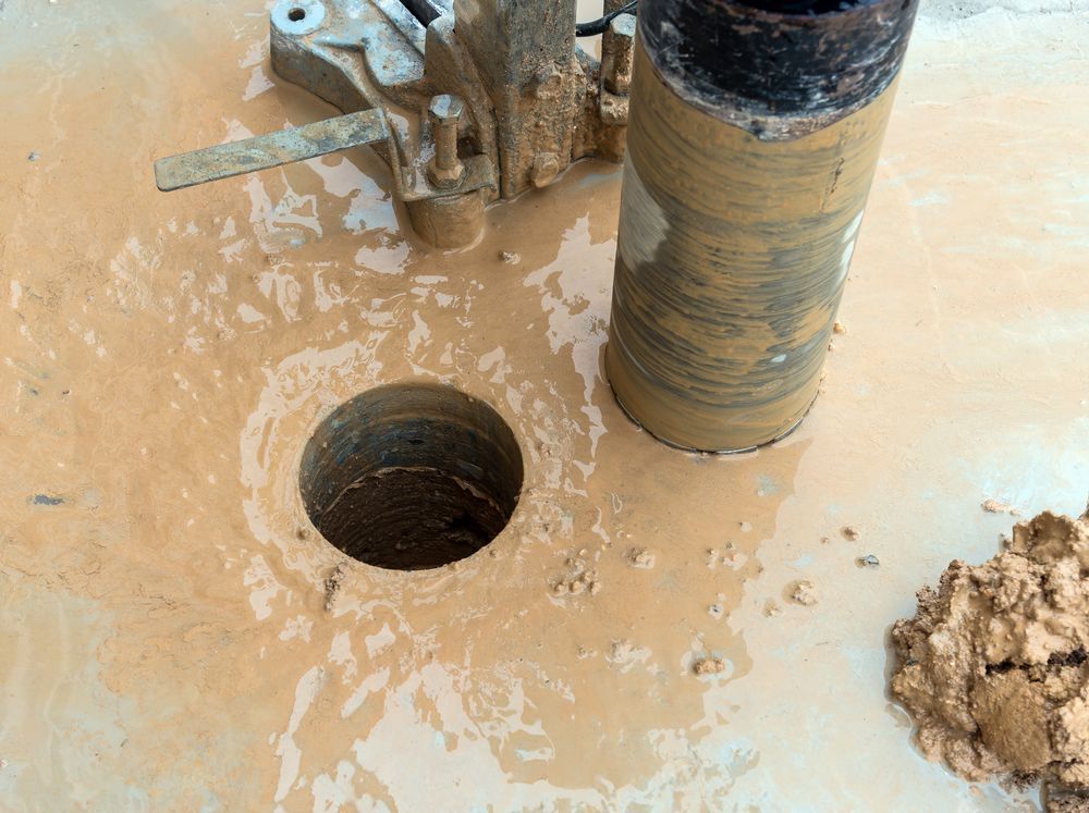 A Core Drilling Machine Creating a Hole in A Concrete Surface — Ultra Services Ground Pavement & Building in Orange, NSW