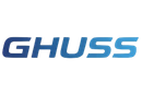 Blauw GHUSS-logo op een witte achtergrond