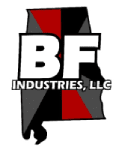 Logo of BF Industries, LLC: Alabama outline with red, black, and gray design and white text 