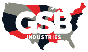 GSB Industries logo with the United States map in red, black, and grey, and the letters GSB in white.
