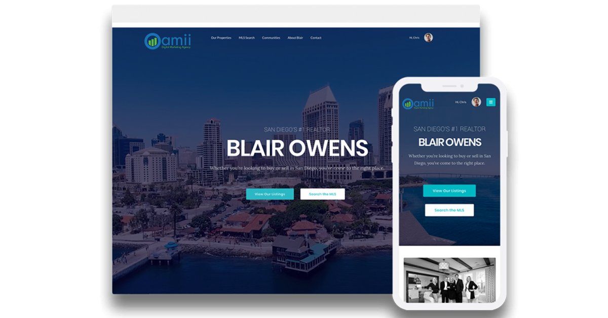 a laptop and a cell phone are displaying a website for blair owens .