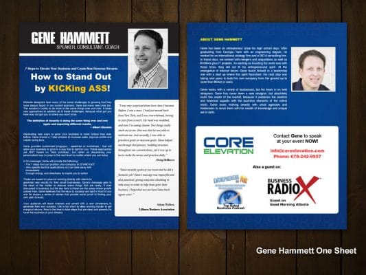 a flyer for gene hammett is on a wooden table