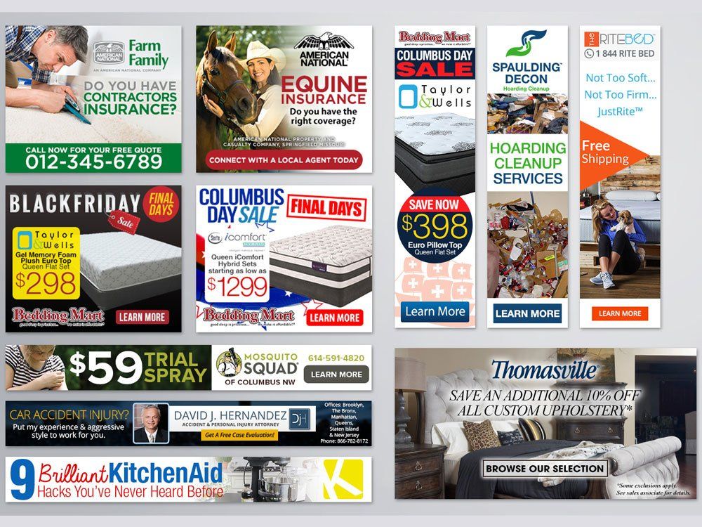 a bunch of advertisements on a white background including one for a mattress .