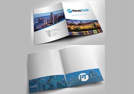 a folder with a picture of a city on it