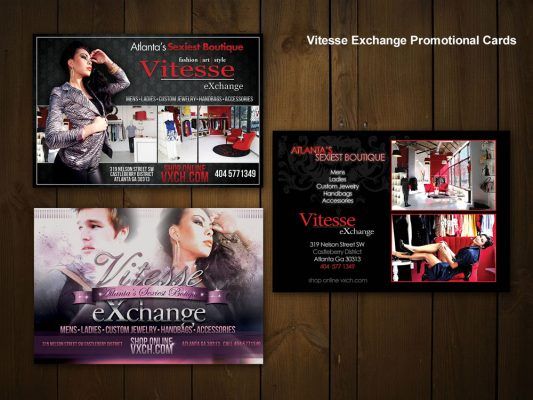a vitesse exchange promotional card with a woman on it
