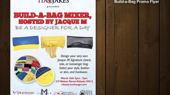 a flyer for a build-a-bag mixer hosted by jacque m