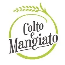 Logo “Colto e Mangiato” in lettere nere con un disegno circolare di spighe di grano verdi su sfondo bianco.