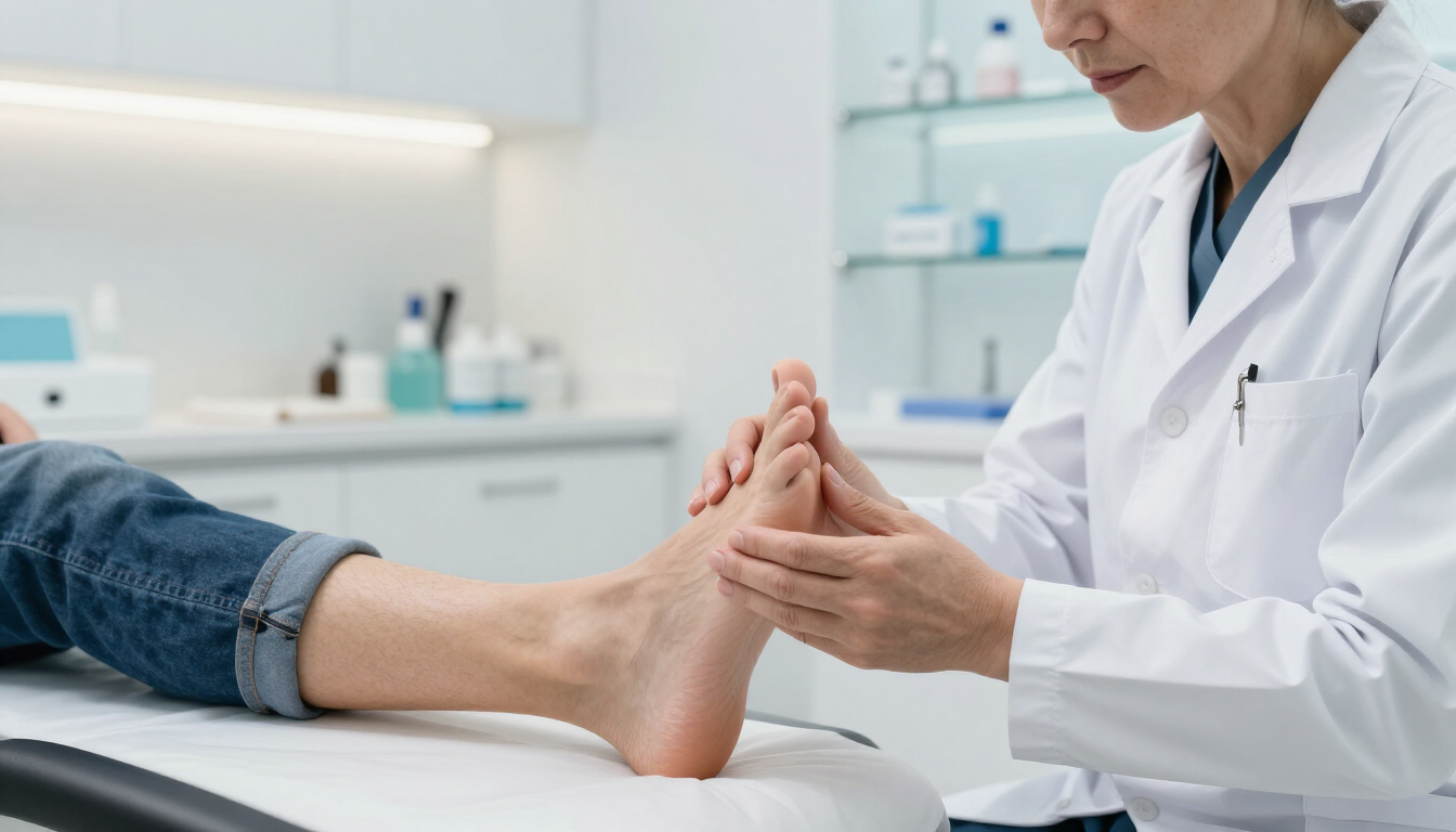Podiatrist examining foot
