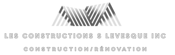 Logo pour Les Constructions S. Levesque Inc. présentant un motif géométrique de montagne et les mots « Construction/rénovation ».