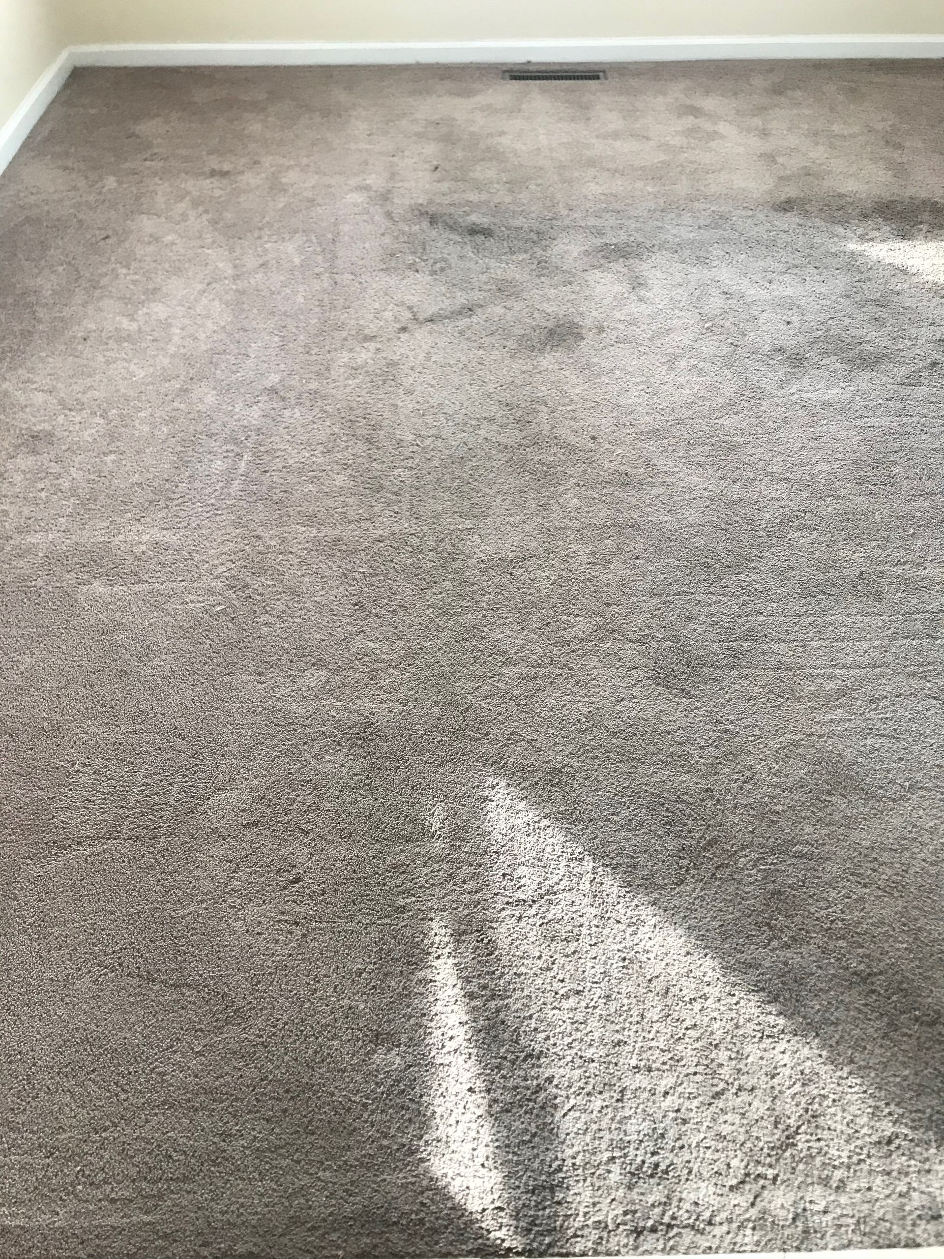A room with a carpeted floor and a white wall.