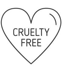 Contour d'un cœur avec « CRUELTY FREE » au centre.