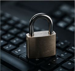 Un lucchetto sulla tastiera, simbolo di sicurezza informatica.