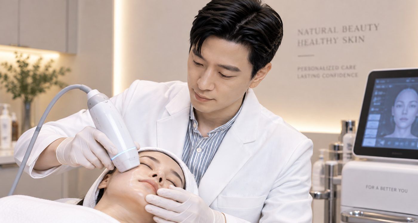Dermatologist performing Titanium lifting with an energy-based device at JCELL Clinic