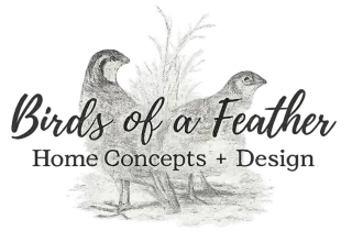 Birds of a Feather Home Concepts + Design logo with sketched birds and tree branches