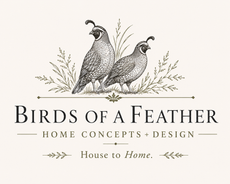 Black-and-white logo of a bird beside a pine tree with cursive text overlay and a faint subtitle