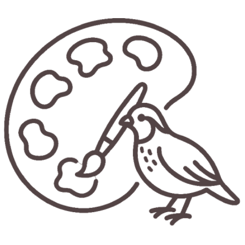 Bird painting a palette with a brush line icon