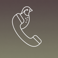 White line icon of a phone handset with a bird perched on top on a gray background