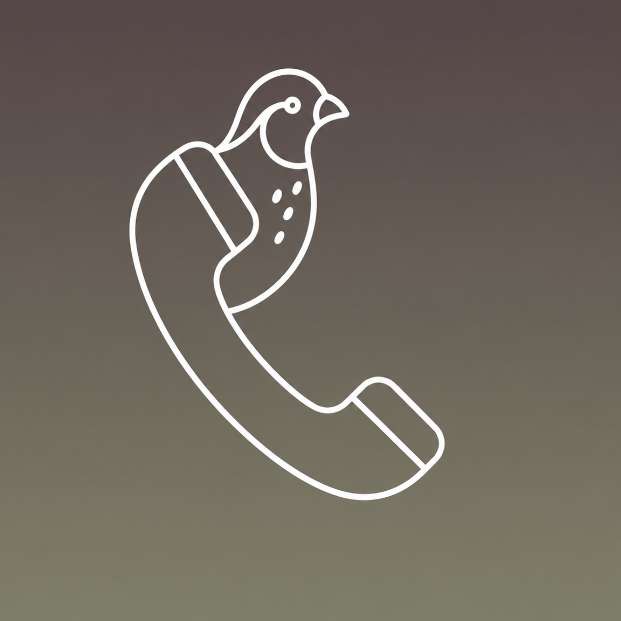 White line icon of a phone handset with a bird perched on top on a gray background