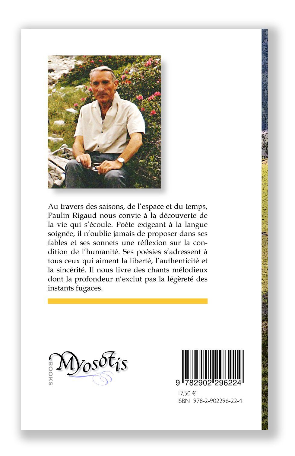 dos couverture du recueil poésies de Paulin Rigaud (une centaine de poèmes, fables et sonnets)