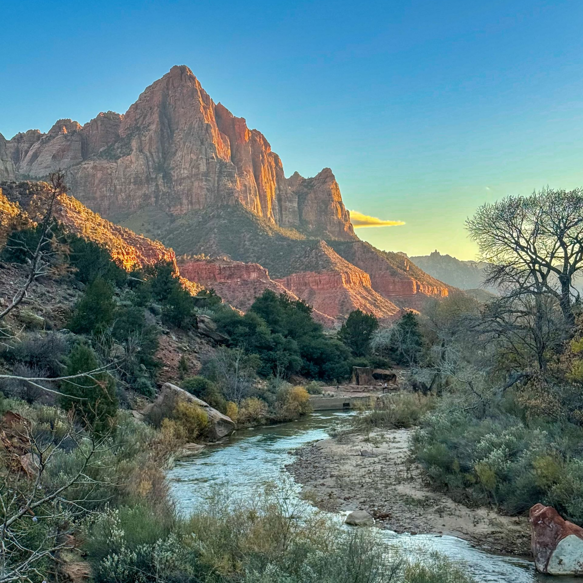 Watchman Peak at Sunset Zion National Park